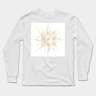 Modern White Gold Sun Moon Planet Universe Mandala Long Sleeve T-Shirt